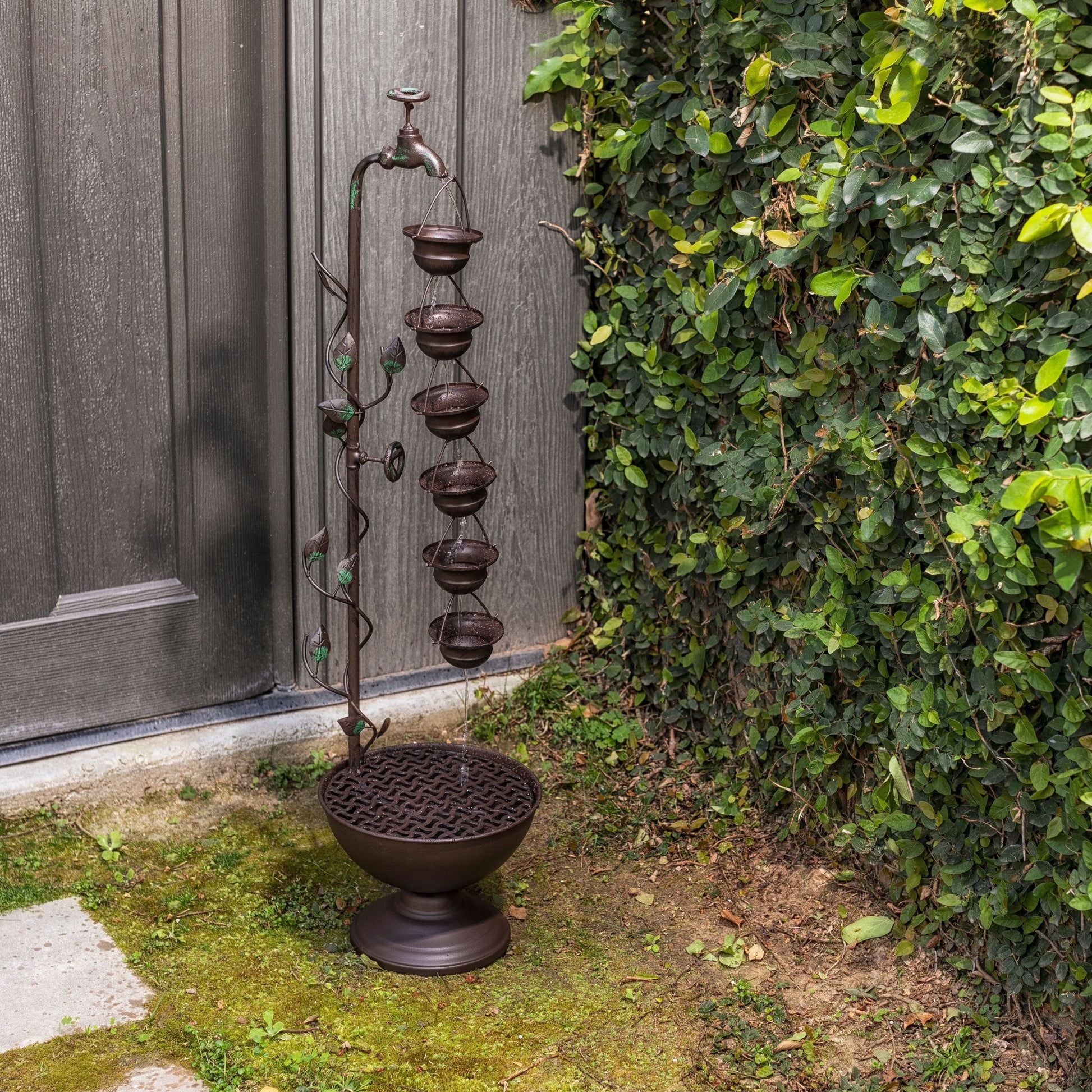 Alpine Corporation Metal White Rustic Outdoor Electric Fountain with Flower