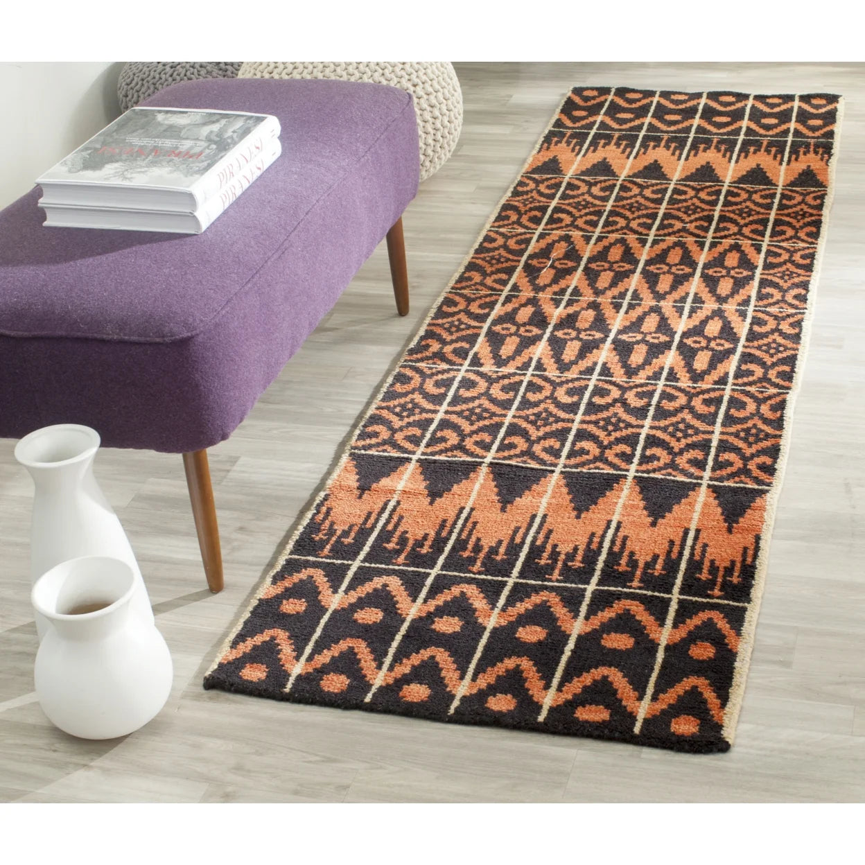 SAFAVIEH Kenya Kestrel Southwestern Wool Area Rug, Orange/Black, 8' x 10'