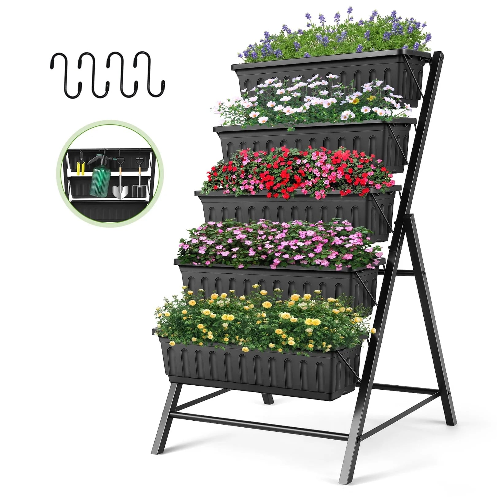 SEJOV 4 ft Vertical Garden 5-Tier Raised Garden Bed Planter Box for Patio Balcony Flower Herb Freestanding Garden Planter - 26 in× 22.75 in× 44.75 in