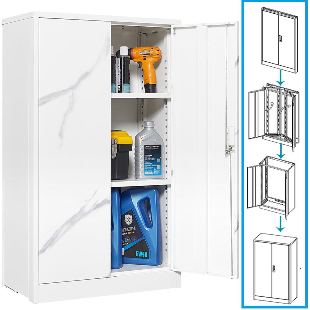 Metal Storage Cabinet with Locking Doors and Adjustable Shelf, Folding Filing Storage Cabinet, Rolling Storage Locker Cabinet for Home Office,School,Garage, White