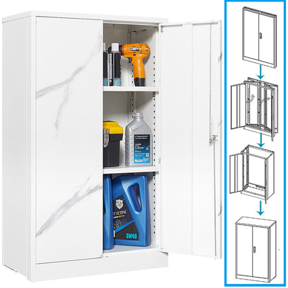 Metal Storage Cabinet with Locking Doors and Adjustable Shelf, Folding Filing Storage Cabinet, Rolling Storage Locker Cabinet for Home Office,School,Garage, White