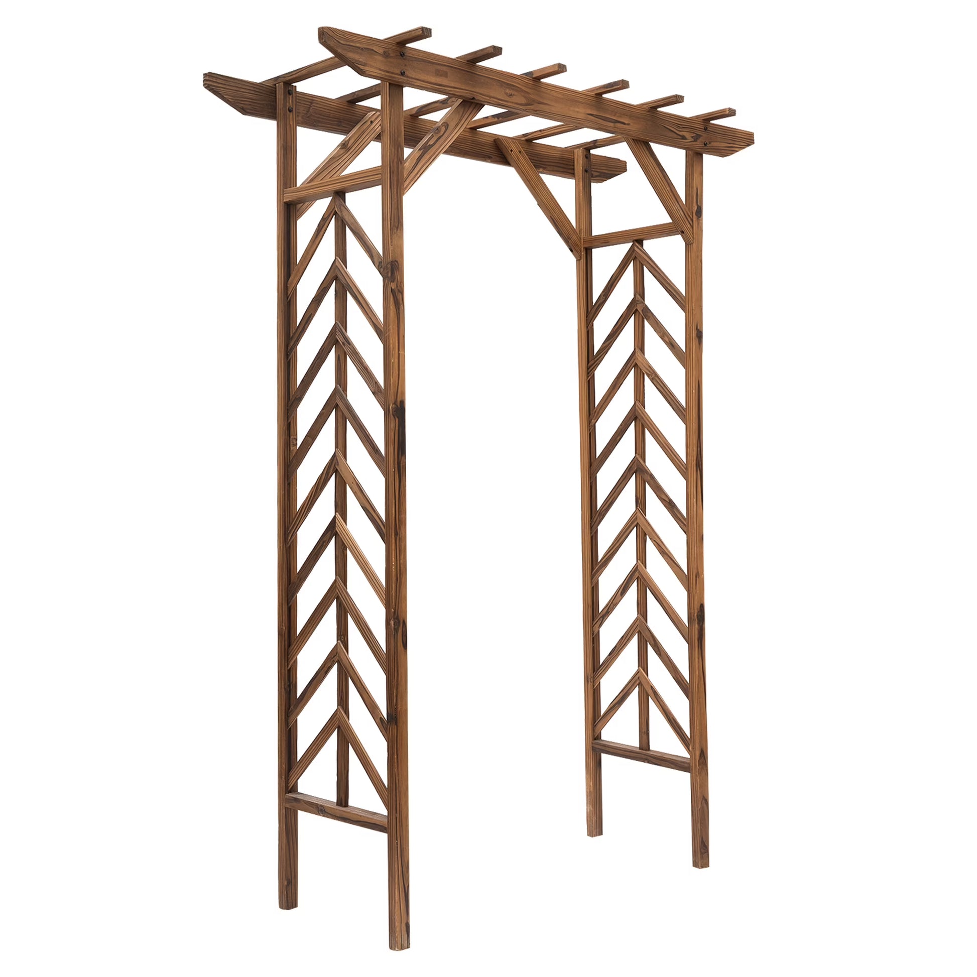 CAMSCH 85'' Premium Outdoor Wooden Arbor Arch with Trellis, Straight top, Pergola Arch for Climbing Plants, Wood Garden Yard Lattice, Wedding Arch for Ceremony, 63''(L) x 26''(W) x 85''(H)