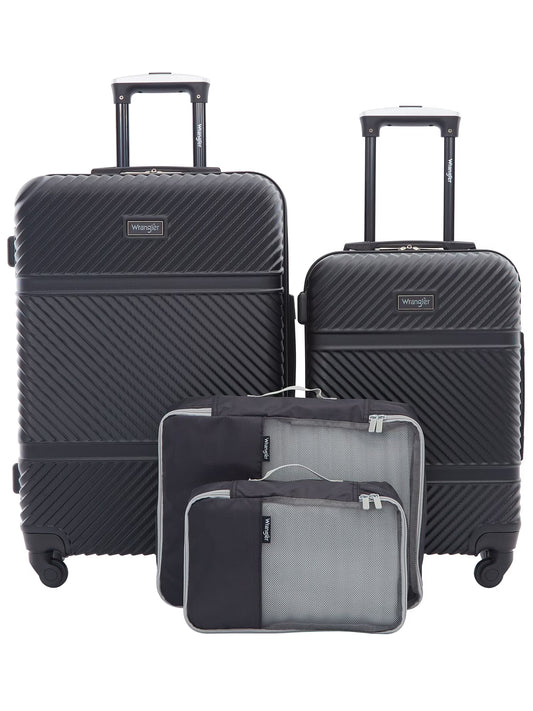Wrangler 4 Pc Hardside Spinner Luggage Set with 20" & 25" Suitcases and Packing Cubes, Black