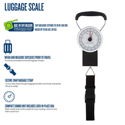 Protege Manual Travel Luggage Scale with Strap, 80lb Capacity, Metal - (4.5 x 3 x 1.2")