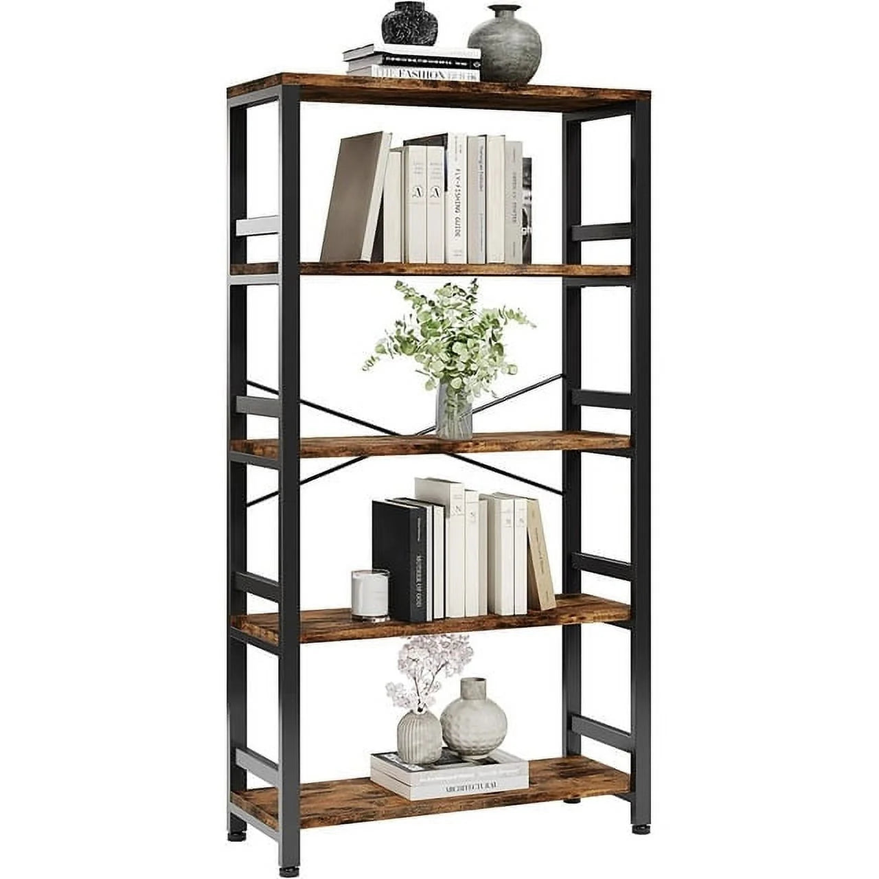 IRONCK 5 Tier Bookshelves and Bookcases, Industrial Shelf for Home Office Decor, Vintage Brown