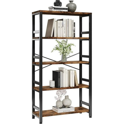 IRONCK 5 Tier Bookshelves and Bookcases, Industrial Shelf for Home Office Decor, Vintage Brown
