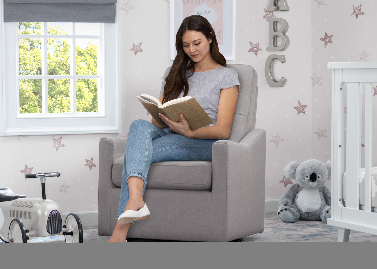Delta Children Kenwood Slim Nursery Glider Swivel Rocker Chair. French Grey