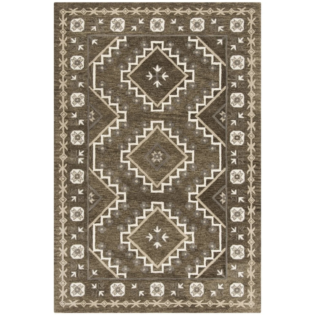 SAFAVIEH Bella Vana Medallion Geometric Wool Area Rug, Brown/Taupe, 4' x 6'
