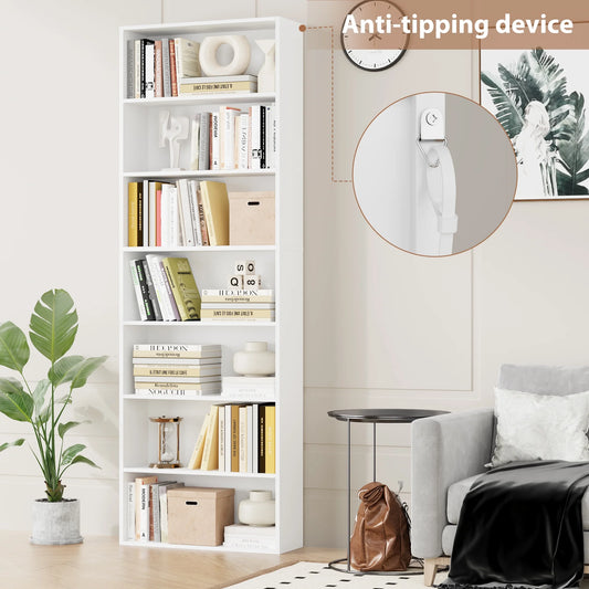 Homfa 82" Tall Bookcases, Freestanding Display Storage Shelves, 7-Tier Open Bookshelf for Home Office Living Room Bedroom, White