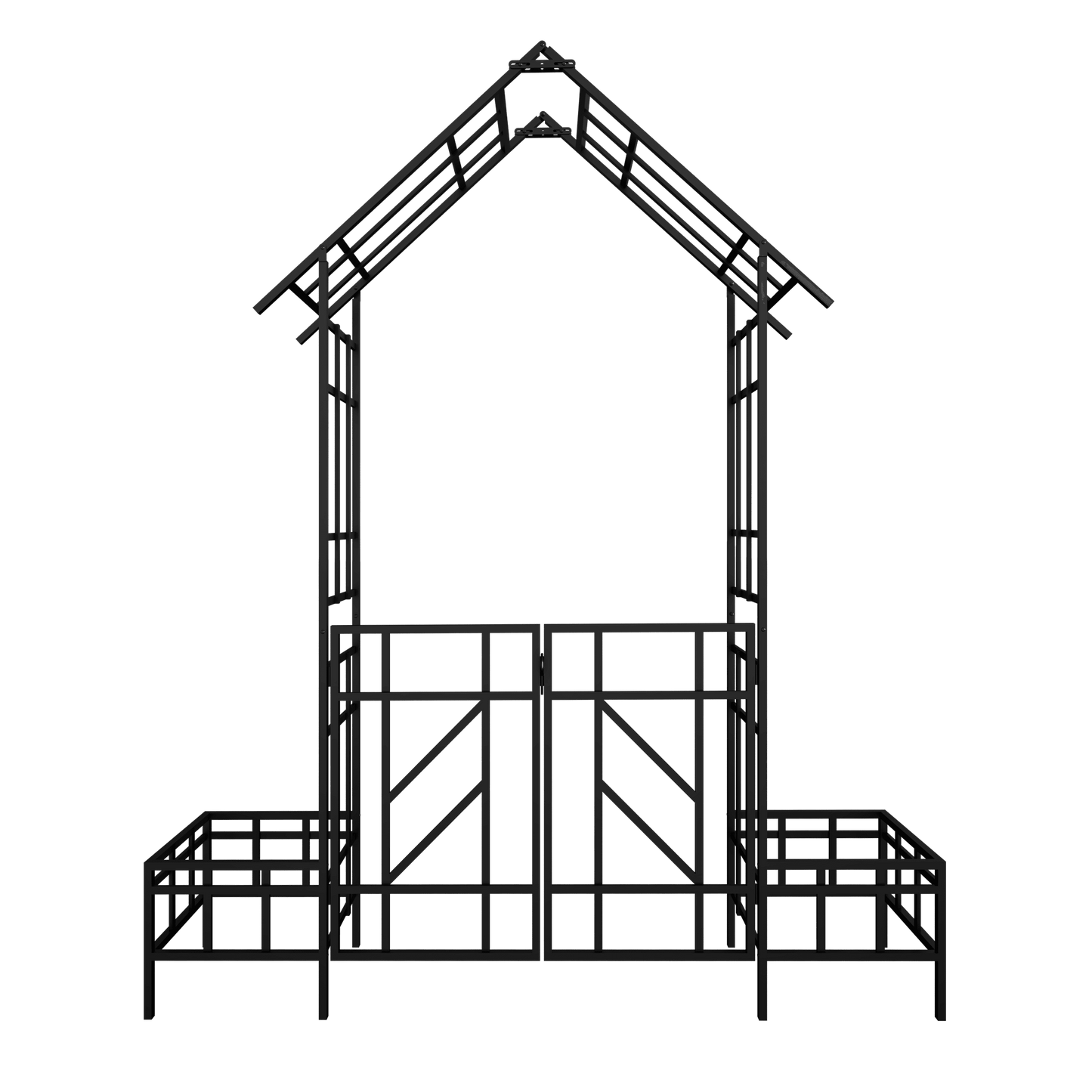 Yoneston 97.24" H Metal Garden Arbor with Gate and Planter, Garden Arch for Climbing Plants Support Rose Arch for Outdoor, Black