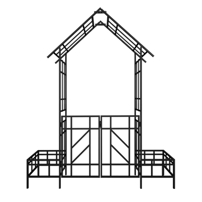 Yoneston 97.24" H Metal Garden Arbor with Gate and Planter, Garden Arch for Climbing Plants Support Rose Arch for Outdoor, Black