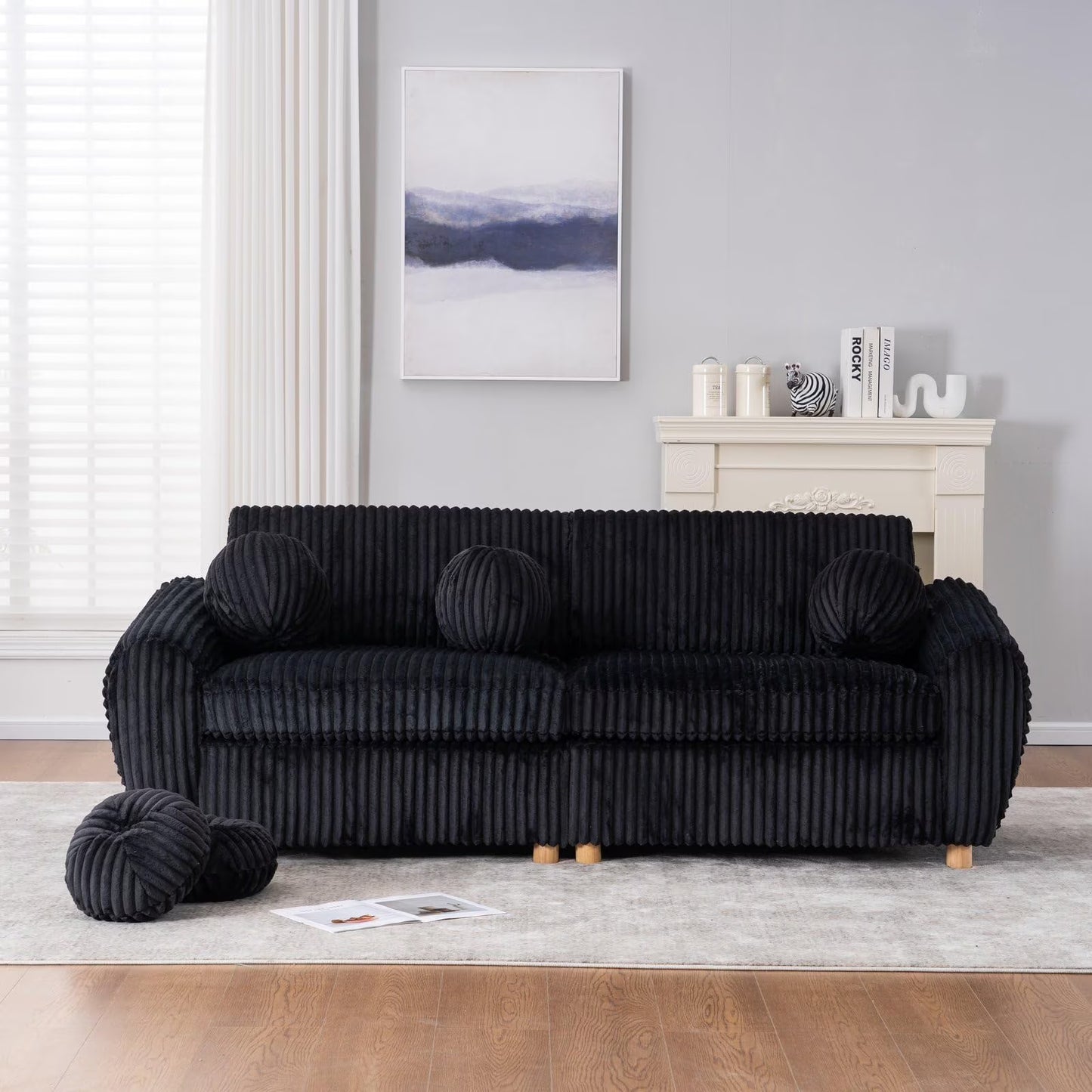 84" White Corduroy Loveseat Sofa, Modern Sectional Couch for Living Room, Apartment, Bedroom & Home Office, Solid Wood Frame, Comfortable Upholstered Seat