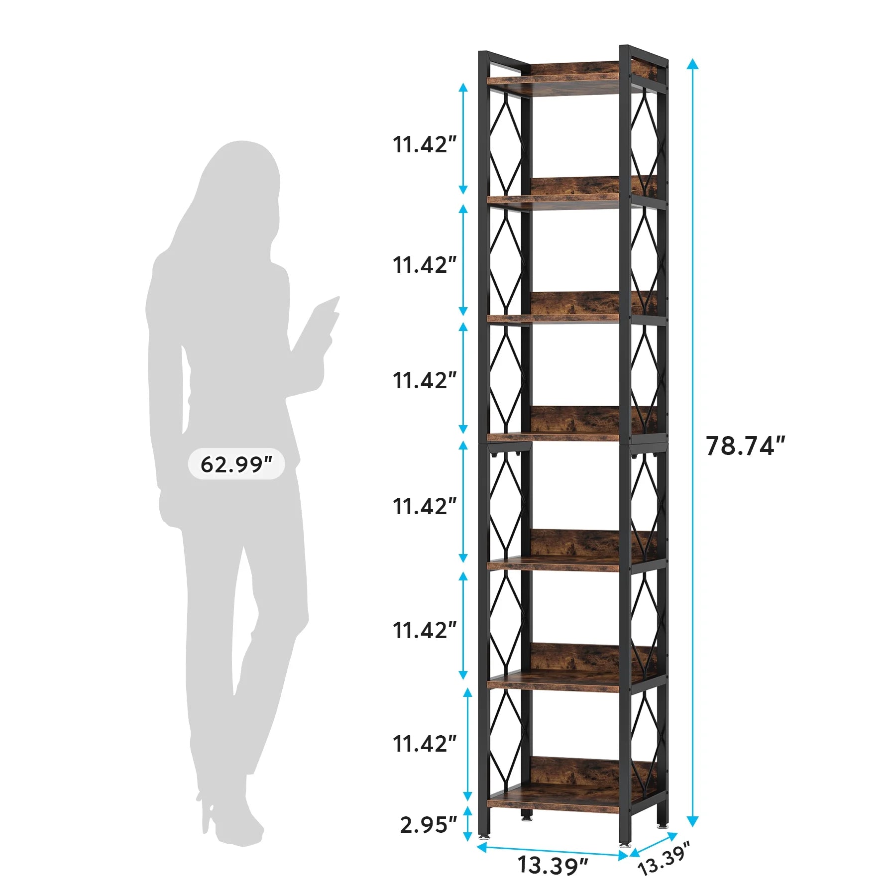 Tribesigns 78.7 Inches Tall Narrow Bookshelf, Freestanding 7-Tier Bookcase, Skinny Corner Storage Organizer for Home Office