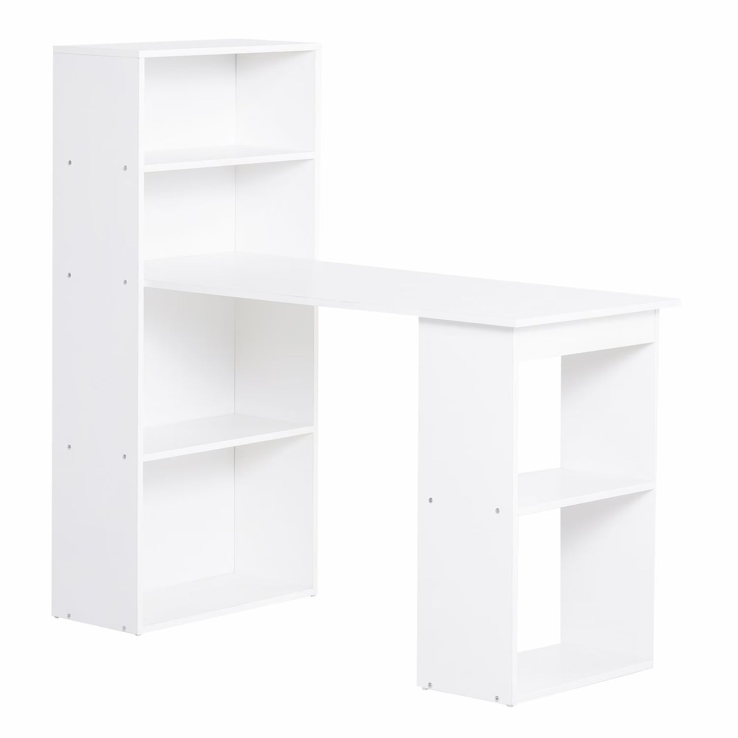 HOMCOM Modern Compact Computer Desk with 6-Tier Storage Shelves, Writing Table Workstation with Bookshelf for Home Office, Gray