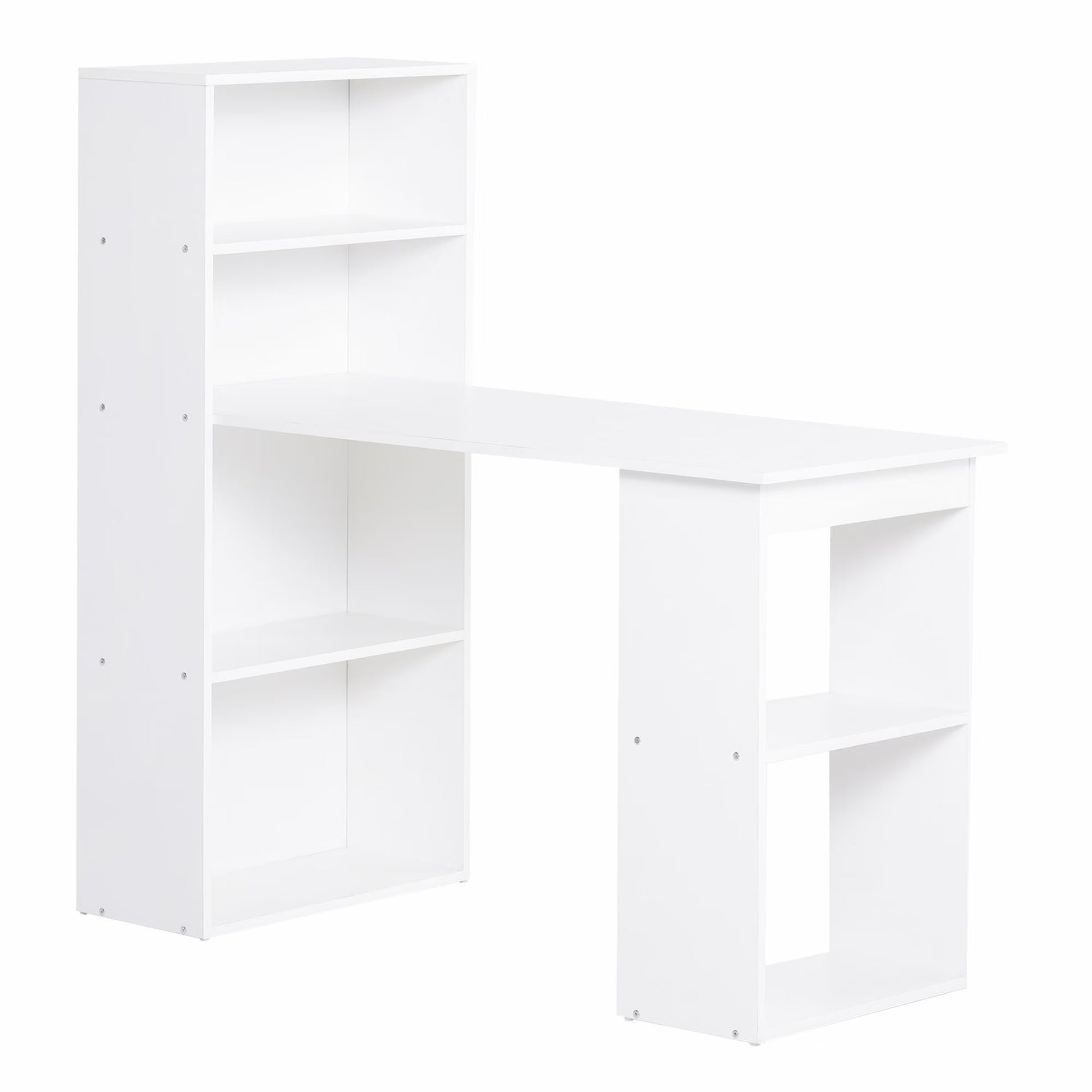 HOMCOM Modern Compact Computer Desk with 6-Tier Storage Shelves, Writing Table Workstation with Bookshelf for Home Office, Gray