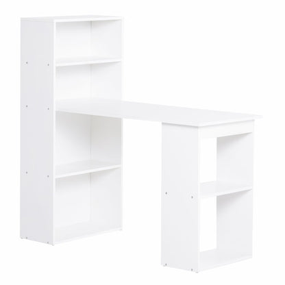 HOMCOM Modern Compact Computer Desk with 6-Tier Storage Shelves, Writing Table Workstation with Bookshelf for Home Office, Gray
