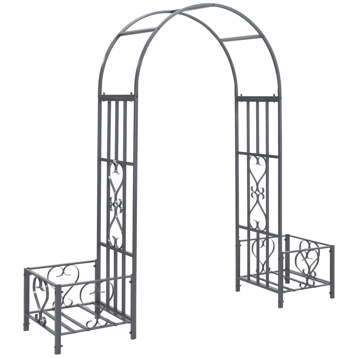 Outsunny Garden Arbor & Wedding Arch with Planters & Heart Motifs