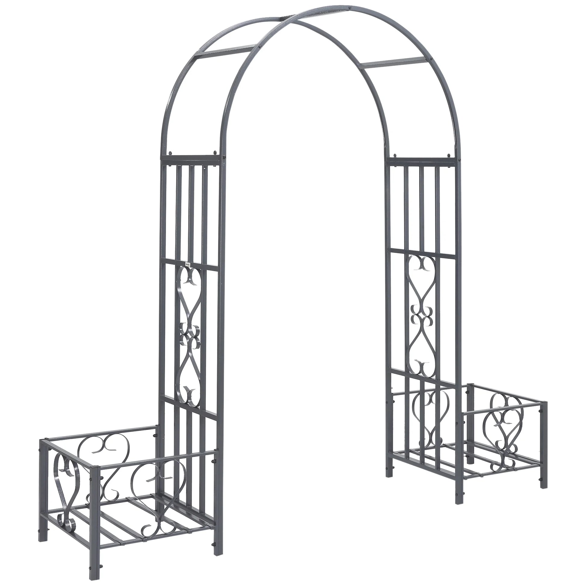 Outsunny Garden Arbor & Wedding Arch with Planters & Heart Motifs
