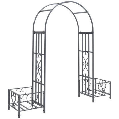 Outsunny Garden Arbor & Wedding Arch with Planters & Heart Motifs