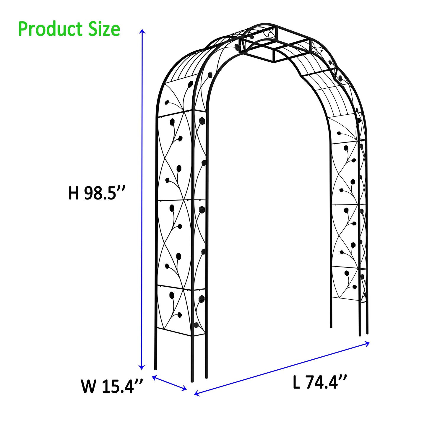 74"x98" Metal Garden Arch Arbor Trellis for Climbing Plants Roses Outdoor Décor White