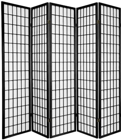 Legacy Decor Japanese Oriental 5 Panel Room Divider, 71" Tall, Black Color, Freestanding