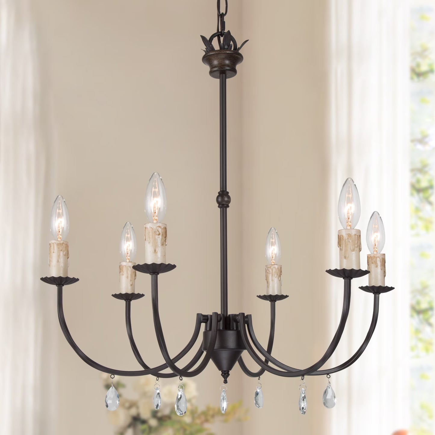 LNC 6-Light Crystal Oil-Rubbed Bronze Candle Chandelier