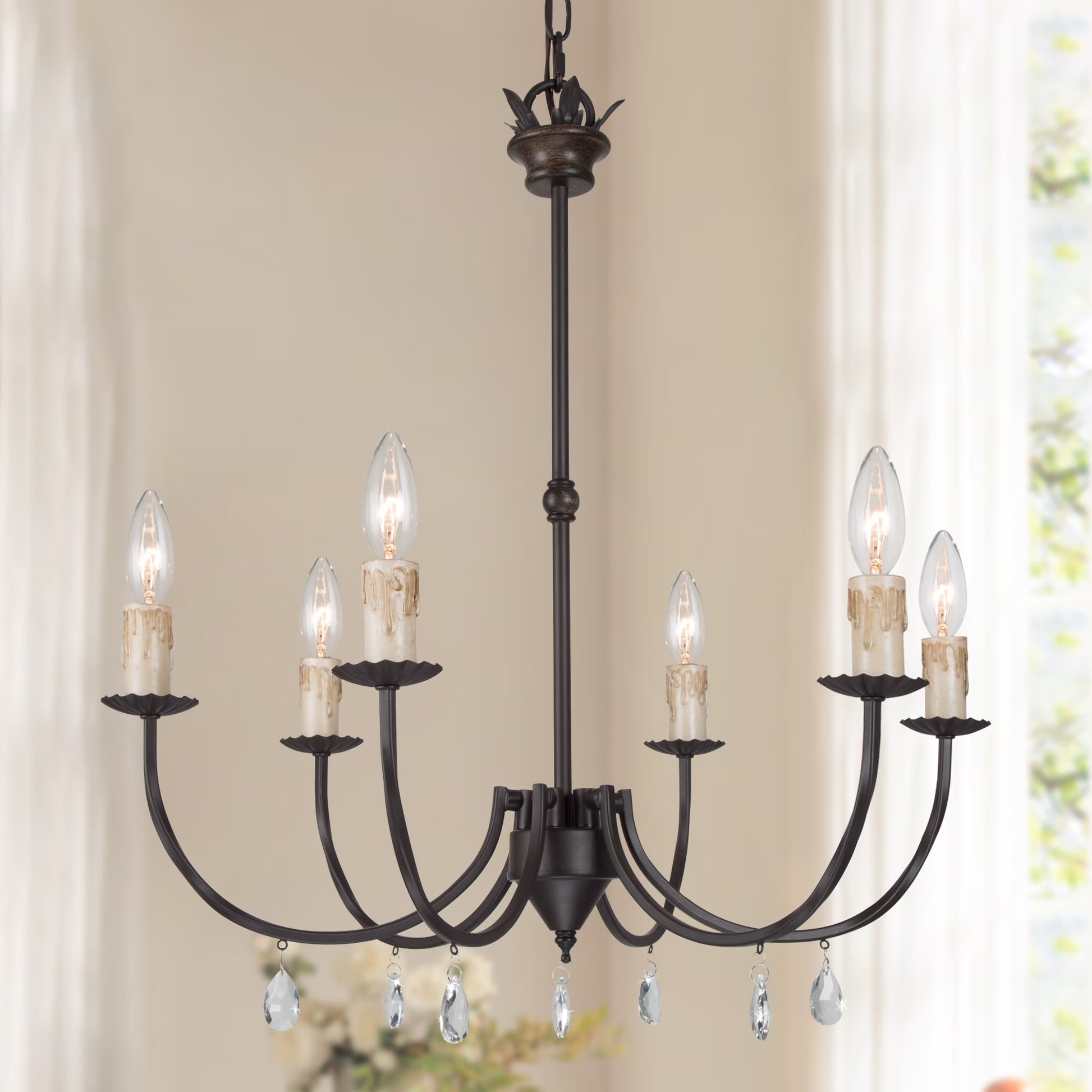 LNC 6-Light Crystal Oil-Rubbed Bronze Candle Chandelier