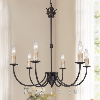 LNC 6-Light Crystal Oil-Rubbed Bronze Candle Chandelier