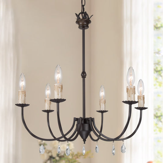 LNC 6-Light Crystal Oil-Rubbed Bronze Candle Chandelier
