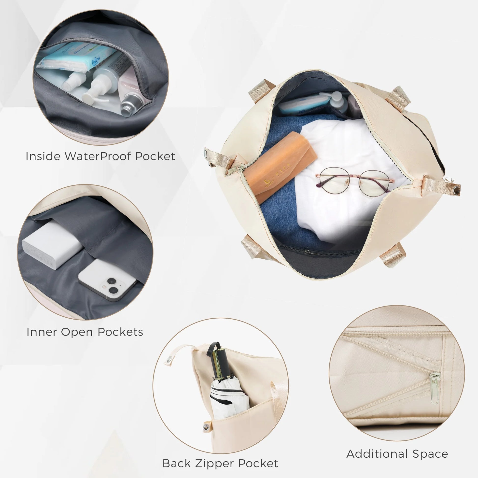 DUOSONG Luggage Sets 4 Piece, Abs Durable Suitcase With Travel Bag, Abs Hard Shell Luggage With Spinner Wheels, Ivory And Golden Ivory+Gold ABS Travel Luggage Hard Case