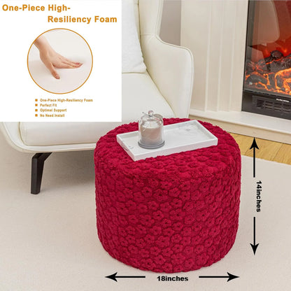 Ottoman Foot Rest Stuffed Round Boho Floor Poof Seating Armchair Ottoman Foot Stool Floor Cushion Bean Bag Pouf 18x18x14 Inch Burgundy