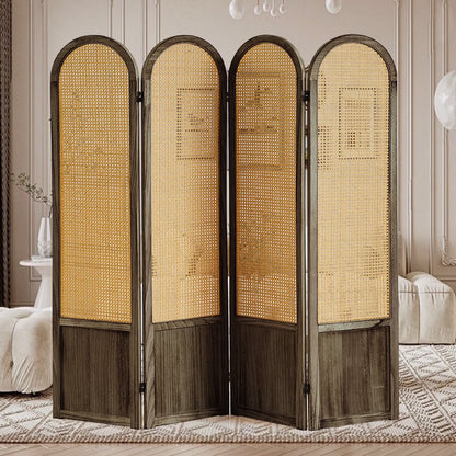 Aletheiawu 6 Panel Rattan Room Divider and Folding Privacy Screens, No Installation Required, Black