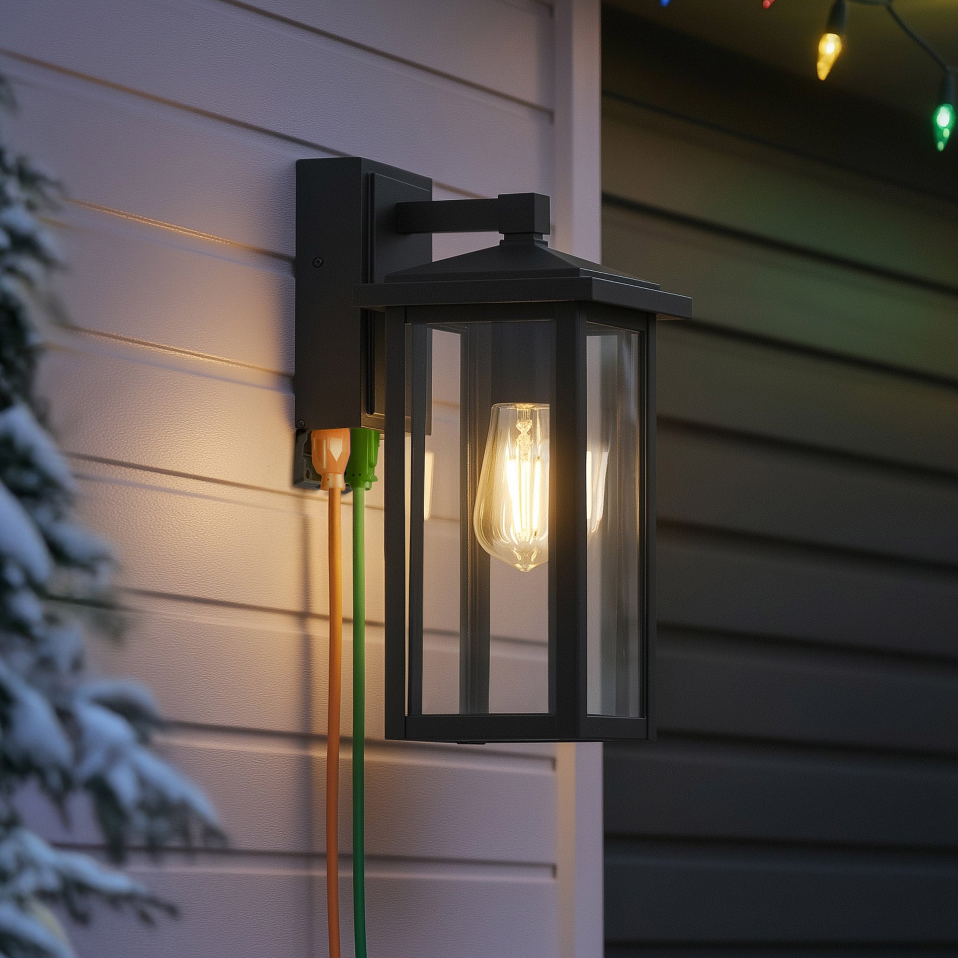 Globe Electric 14' Matte Black Outdoor Wall Light with GFCI Outlet