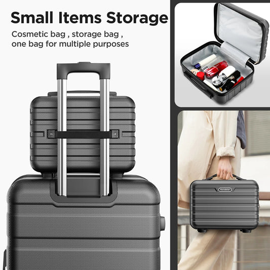 11Pcs Luggage Sets, ABS Hardshell Suitcase w/Dual 360° Spinner Wheels & TSA Lock, Lightweight Durable Hardside Carry on Luggage for Travel, Deep Black