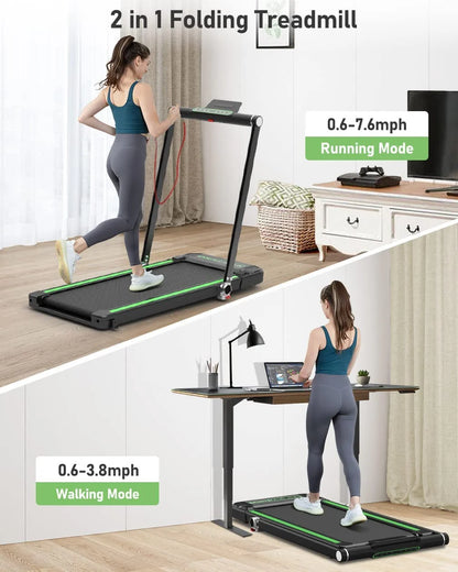 Delfy 2 in 1 Under Desk Treadmill, Folding Treadmill 2.5HP with Remote Control, 0.6-7.6 mph, LED Display, Phone/Tablet Holder, Electric Walking Running Machine for Home Office, No Assembly Needed