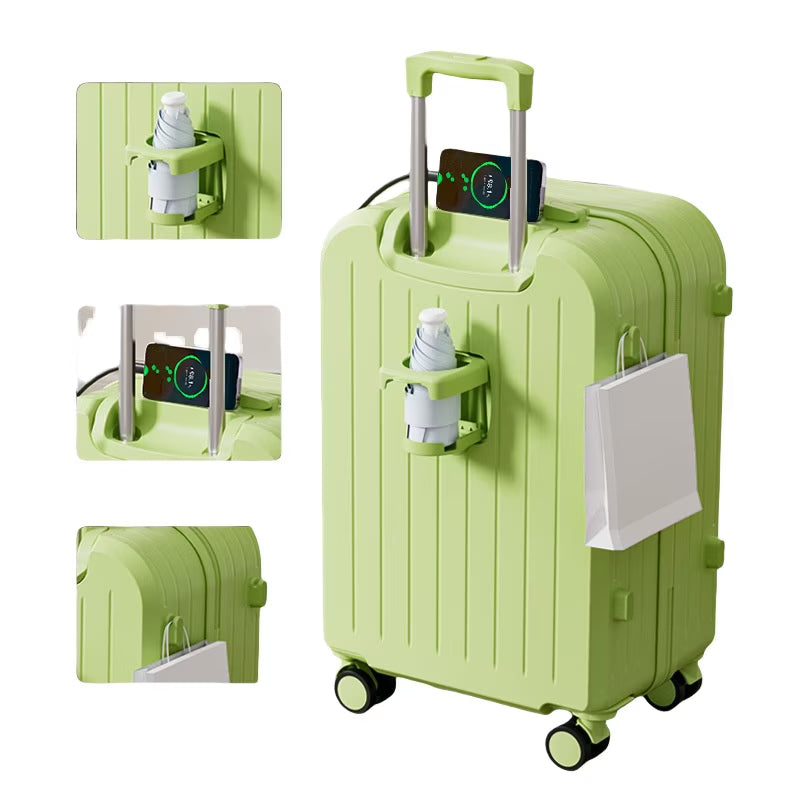 20" Expandable Luggage with Spinner Wheels+UBS+Cup Holder+Side Hooks ,ABS+PC,Multifunctional Suitcases with Wheels(BLUE)