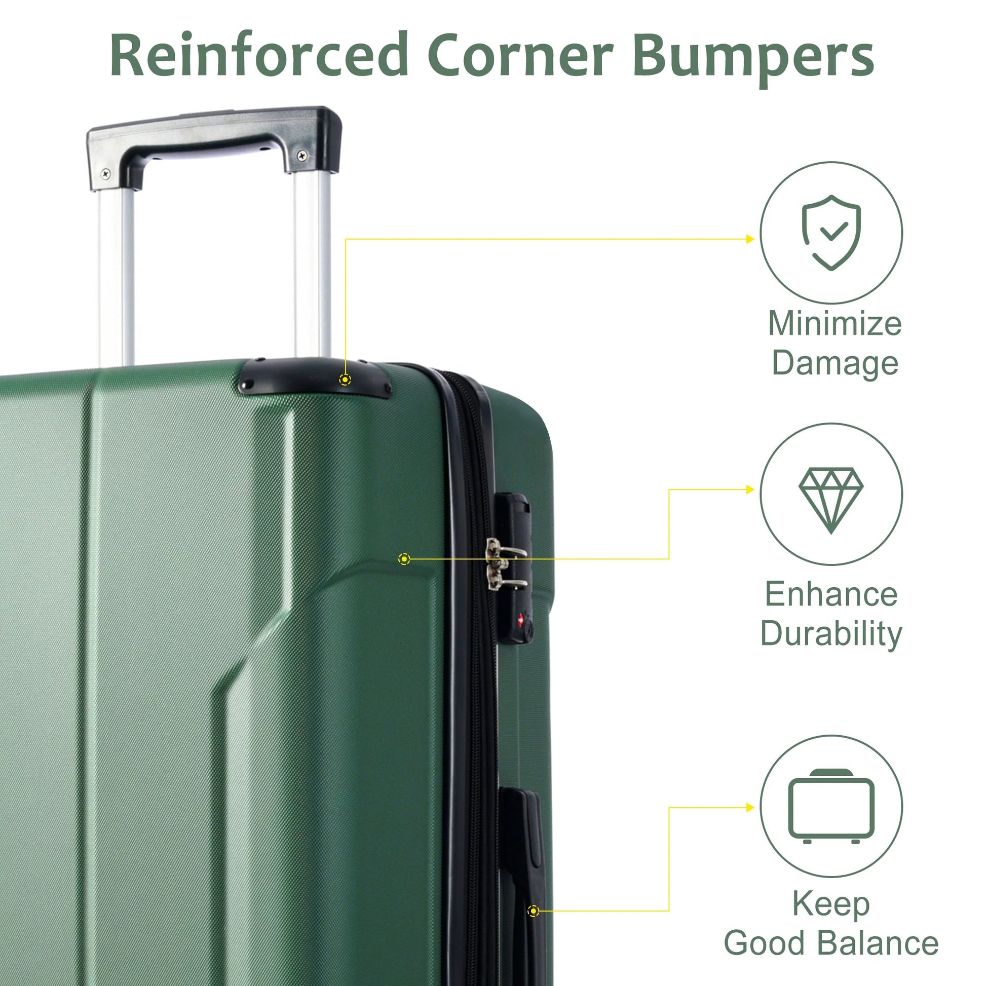 Hardshell Luggage, Lightweight Durable ABS Suitcases with Double Wheels, Expandable 28-inch Checked Luggage 28" (Green)