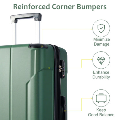 Hardshell Luggage, Lightweight Durable ABS Suitcases with Double Wheels, Expandable 28-inch Checked Luggage 28" (Green)