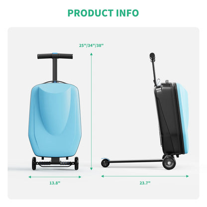 Muhub 2 in 1 Scooter Luggage for Kids and Adult,Foldable Ride on Luggage with Wheels,Light Blue