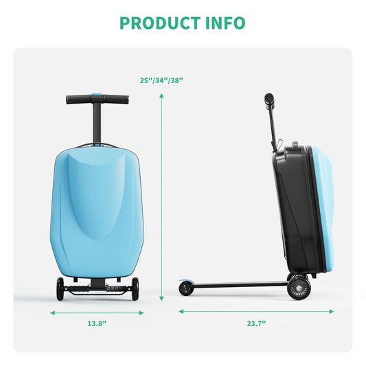 Muhub 2 in 1 Scooter Luggage for Kids and Adult,Foldable Ride on Luggage with Wheels,Light Blue