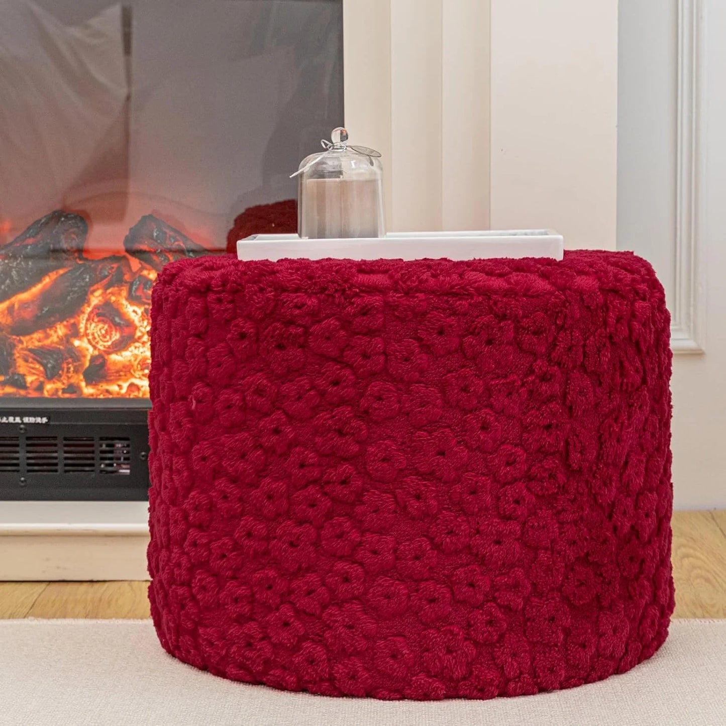 Ottoman Foot Rest Stuffed Round Boho Floor Poof Seating Armchair Ottoman Foot Stool Floor Cushion Bean Bag Pouf 18x18x14 Inch Burgundy
