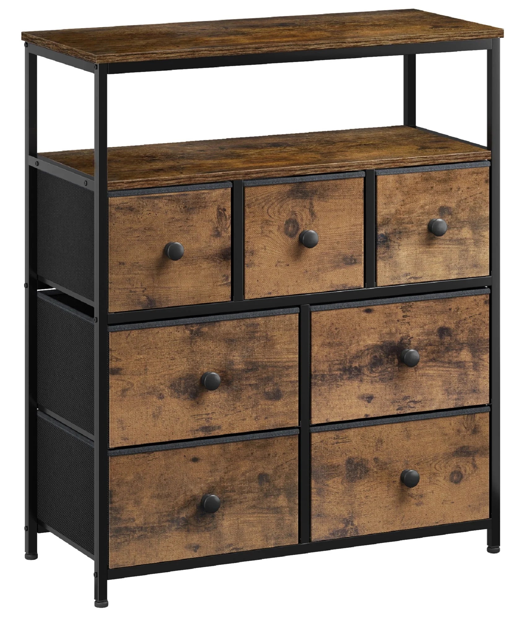 EnHomee Dressers for Bedroom with 7 Drawers Pink Dresser Fabric Chest of Drawers with Shelves Portable Storage Tower Small Dresser for Living Room Nursery Guest Room