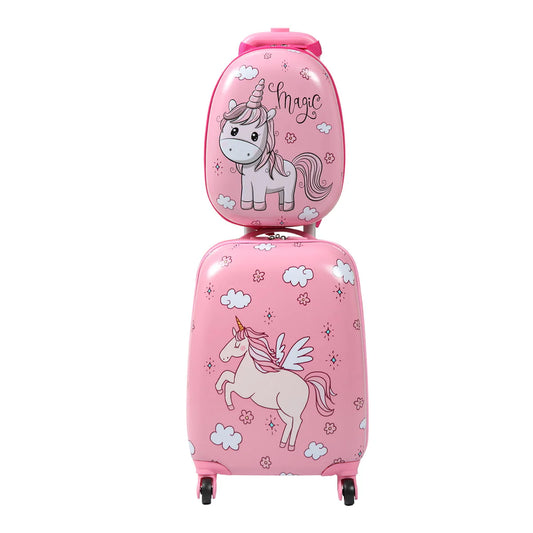 TOBBI 2 PC Kids Carry-on Luggage Set 12" Backpack & 16" Rolling Suitcase School Travel Trolley ABS Luggage for Girls