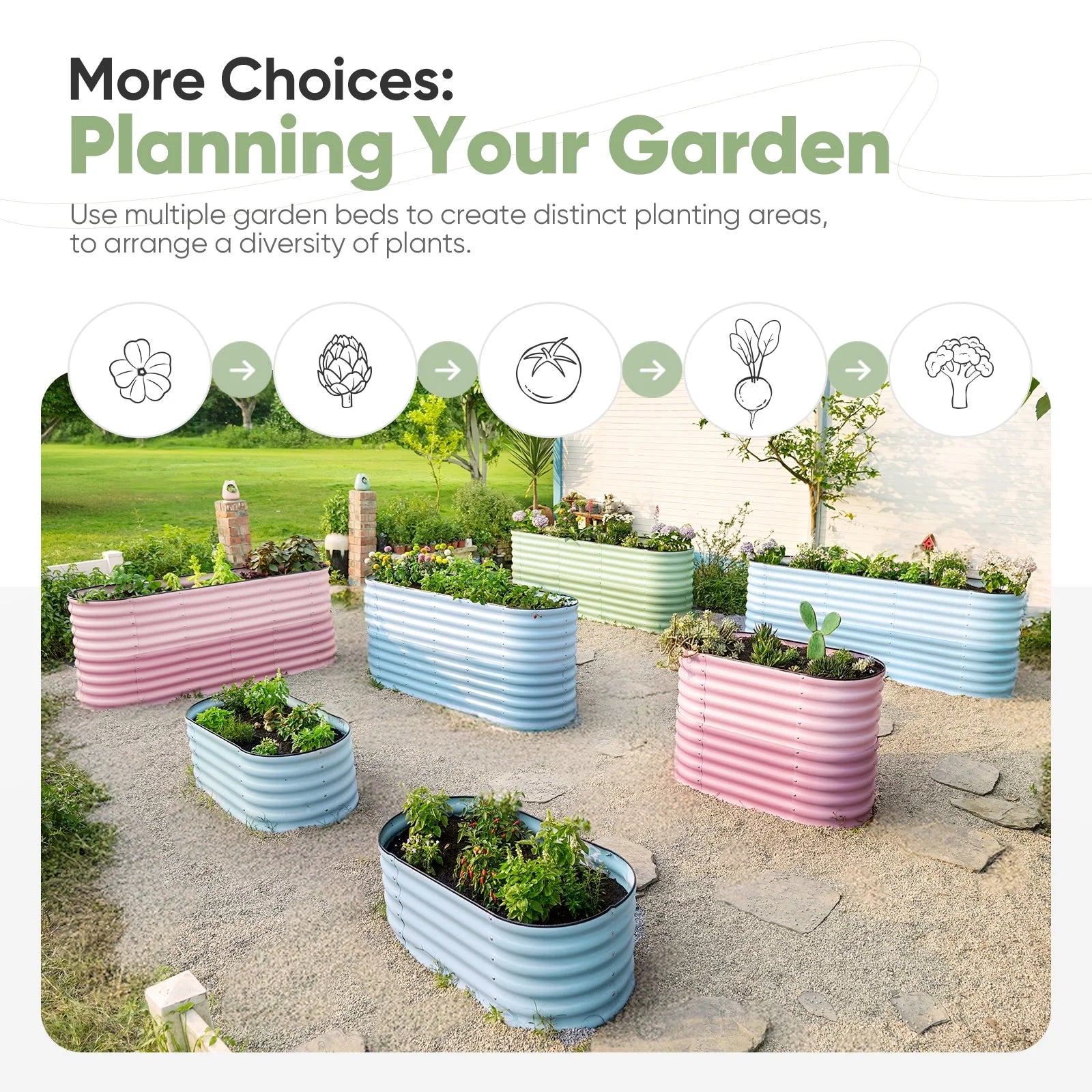 KING BIRD 6.6x2x3 ft Raised Garden Bed 9 in 1 Galvanized Steel Metal Planter Garden Box Outdoor for Gardening, Vegetables, Flowers, Light Green