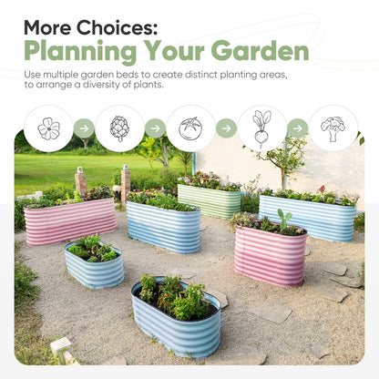 KING BIRD 6.6x2x3 ft Raised Garden Bed 9 in 1 Galvanized Steel Metal Planter Garden Box Outdoor for Gardening, Vegetables, Flowers, Light Green
