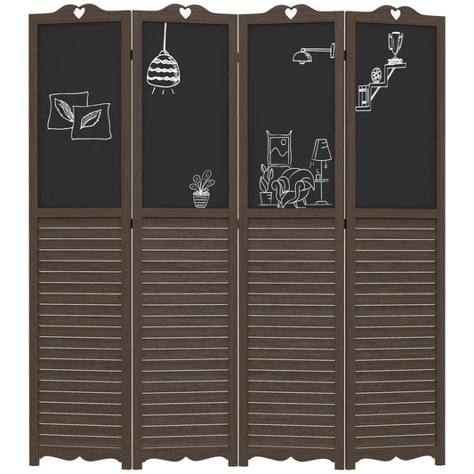 HOMCOM 5.5' 4 Panel Room Divider, Indoor Privacy Screens for Home, Brown