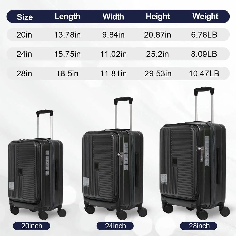 Topcobe Luggage with Front Opening, TSA Approved Lock, Hardshell Suitcase, Lightweight Luggage for Traveling, Black