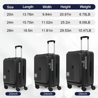 Topcobe Luggage with Front Opening, TSA Approved Lock, Hardshell Suitcase, Lightweight Luggage for Traveling, Black