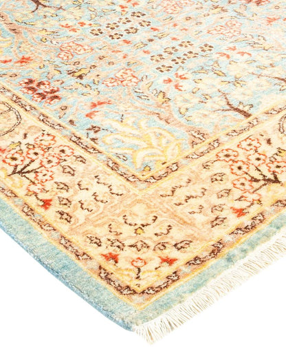 One of a Kind Hand Made Mogul Oriental Wool Area Rug Light Blue Runner