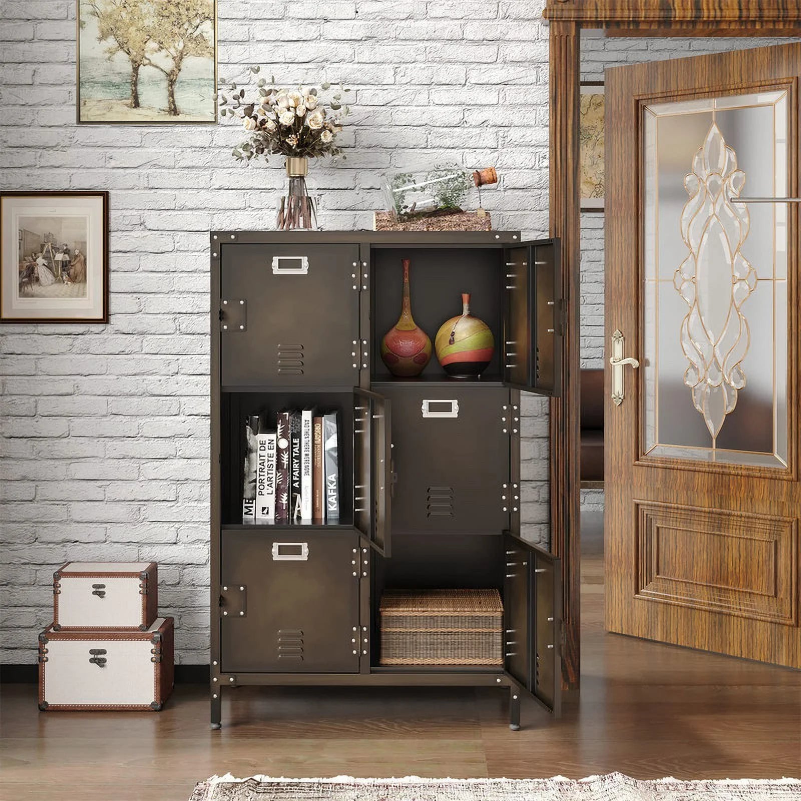 MIIIKO Metal Storage Locker, Industrial Storage Cabinet with Doors and Shelves, Stylish and Sturdy 6 Compartment with Lockable Doors, for Home Office, Club and Bar